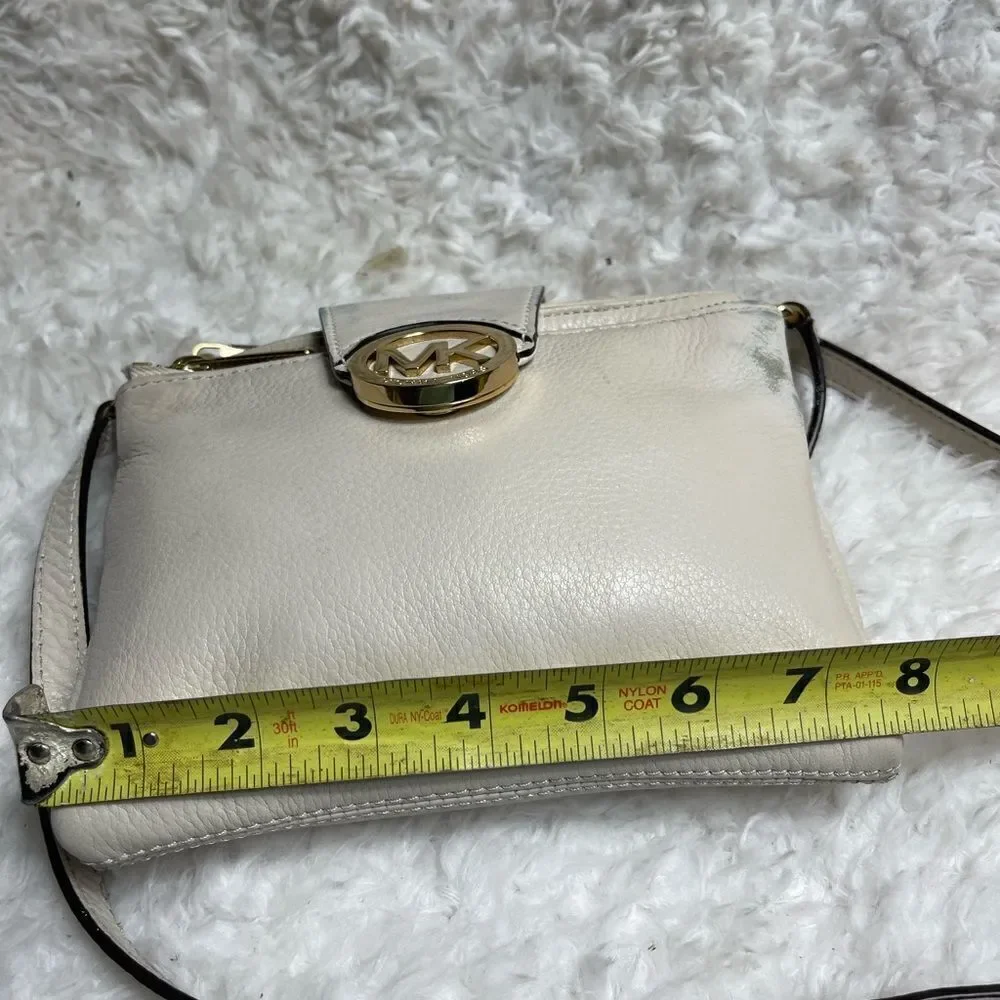 MICHAEL KORS Fulton Pebbled Leather Beige Crossbody Organizer Bag - Picture 7 of 15